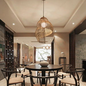 Lustre en rotin naturel en forme d'escargot, style rustique Wabi-sabi <span class=keywords><strong>japonais</strong></span>, idéal pour restaurant, hôtel, pizzeria, ou magasin de nouilles, luminaire artistique en forme de coquillage. - Product Image 3
