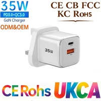 Cargador Rápido Tommox GaN Tipo C de 35W con Enchufe EU, UK, US, KR, Adaptador de Pared USB Tipo C para Carga Rápida de iPhone, iPad y Samsung