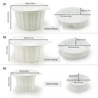 Bol rond double couche en PP blanc avec couvercle, récipient jetable pour soupe et nouilles, sans BPA, compatible micro-ondes, emballage alimentaire à emporter