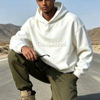 Hoodie katun tebal unisex model baggy oversize tanpa desain, bahu jatuh, dengan sablon timbul