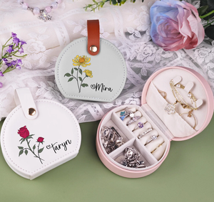 Boîte à bijoux ronde portable en cuir PU avec logo personnalisé, boîte à bijoux multifonctionnelle pour bagues, colliers, boîte de rangement - Product Image 1