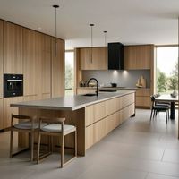 Lemari Dapur Modular Kayu Modern Custom Pabrik dengan Wastafel & Backsplash untuk Proyek Hunian Multifamilial dan Apartemen