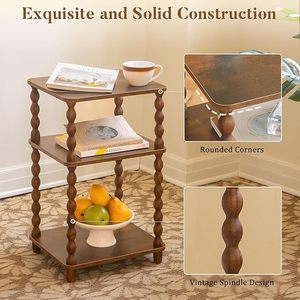 Retro European-style Wooden 3-story <b>Storage</b> Rack <b>Kitchen</b> Living Room Study Home-style Small Table Side Table <b>Storage</b> Rack - Product Image 3
