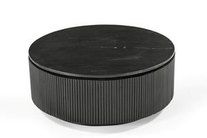 Mesa de Centro Redonda de Madera CNC con Tapa de Mármol Negro / Madera Negra / Madera de Mango con Mármol Negro - Product Image 5