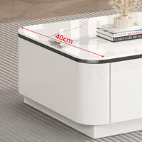 Ensemble de meubles TV modernes et minimalistes, meuble TV et table basse avec plateau en pierre frittée blanche, grand meuble de rangement à tiroirs