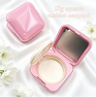 En stock, faible MOQ, 13g, compact carré rose vide avec miroir et houppette, matériel d'emballage pour maquillage