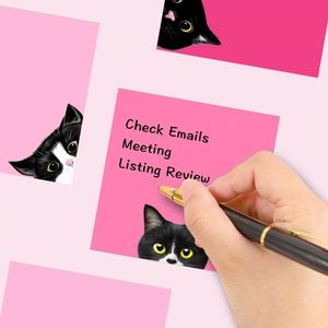 450 Sheets Cute Black White Cat Pattern Self-Adhesive Stickers Set Assorted Peeking Cat Designs Memo Pad DIY <b>Journal</b> - Product Image 5