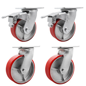 Hochbelastbare 4/5/6/<span class=keywords><strong>8</strong></span> Zoll Rote PU-Rollen mit Gusseisenkern, Verriegelbare Kugellagerrollen für Lagerwagen und Geräte - Product Image 1