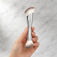 Ensemble de pinceaux de maquillage à double extrémité, manche chromé, poils en fibres végétales, pinceau cosmétique pour le visage et les yeux