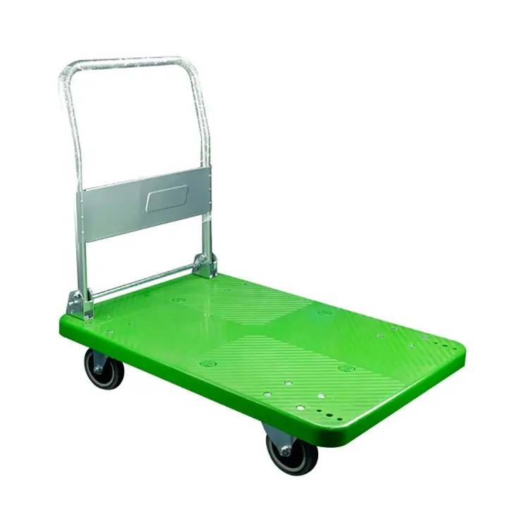 400kg hot sale Four Wheels 900*600 Green Plastic Folding Hand Trolley