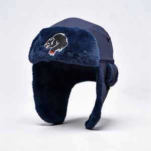 Men's Navy Blue Trapper <b>Hat</b> with Bear Embroidery, Faux Fur Lined Winter Aviator <b>Hat</b>, Windproof Ski <b>Hat</b> for Cold Weather - Product Image 3
