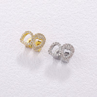 2 pièces Grillz dentaires préfabriqués pour femmes, motif cœur ouvert, en laiton plaqué or 18 carats avec zircone cubique