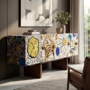 Aparador de Madera Sólida de Lujo con Diseño Artístico de Graffiti, Mueble de Almacenamiento Contemporáneo para Pasillo, Galerí<span class=keywords><strong>a</strong></span> y Diseño Interior de Villas Modernas - Product Image 4