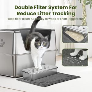 Katzen toilette aus Edelstahl mit hohen Seiten 11,8 "Pedal deckel Antihaft-Leicht reinigungs zubehör für mehrere Katzen und Kätzchen - Product Image 2