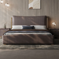 Lit de rangement en cuir véritable crème de style italien, luxe léger, fonctionnalités réglables, cadre en bois de pin écologique, moderne et minimaliste