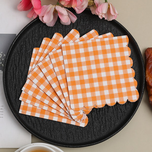 <b>Orange</b> Checkered <b>Paper</b> Napkins 25x25 Cm Disposable Birthday Party Decorations Three Layer - Product Image 3