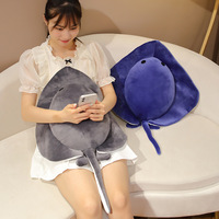 Baru lucu kustom poliester Devil Ray boneka lemak hewan laut Manta ikan boneka mainan liar laut bantal hewan Label Logo