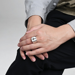 Cross <b>Ring</b> For Men <b>Titanium</b> Steel Gold Black Silver Simple Geometric Shape Gift Jewelry - Product Image 2