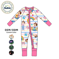 Combinaison en bambou de haute qualité pour bébés et tout-petits, personnalisable en impression/taille/style, nouveau design, fermeture éclair bidirectionnelle, manches longues, écologique