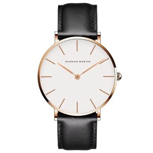 Montre à quartz minimaliste pour hommes, ultra-fine, bracelet en cuir noir, montre-bracelet analogique, décontractée, pour affaires, étanche, montre habillée - Product Image 3