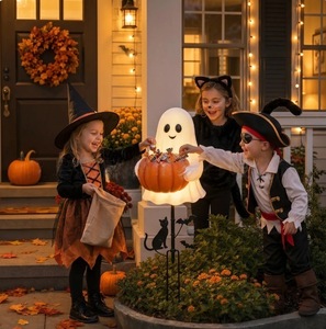 Décoration de jardin d'Halloween en résine, citrouille fantôme lumineuse à énergie solaire avec seau à bonbons, pour dropshipping Shopify - Product Image 4