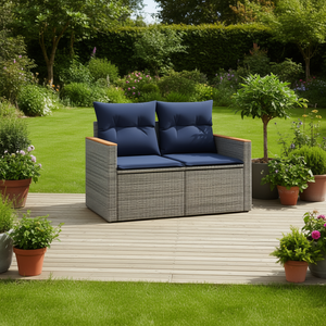 โซฟาสวนกลางแจ้ง 2 ที่นั่งหวายโพลีสีเทาพร้อมเบาะรองนั่งกันน้ำดีไซน์ร่วมสมัย - Product Image 2