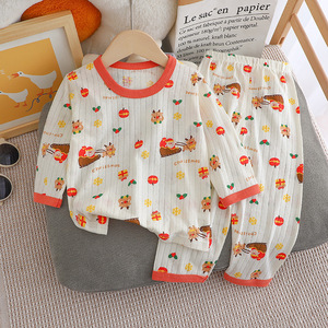Ensemble de sous-vêtements d'été en coton <span class=keywords><strong>pour</strong></span> enfants, pyjama fin à manches longues et pantalon long, vêtements d'intérieur <span class=keywords><strong>pour</strong></span> bébés et nourrissons, vente en gros - Product Image 6