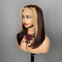 Wig Bob dengan Rambut Lurus dan Halus dari Vietnam, Gaya Wanita, Wig Bagian Depan Pita 13x4