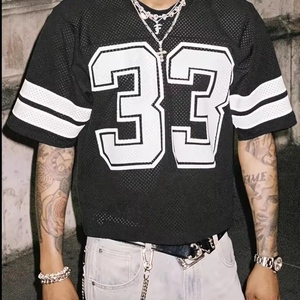 Camisetas OEM con cuello en V, de tejido grueso, estilo holgado, con estampado, de malla, personalizadas para fútbol, béisbol, baloncesto, camisetas de fútbol americano para hombre - Product Image 3