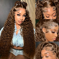 Perruque frontale transparente HD 13x4 en cheveux humains vierges indiens, avec coupe dégradée, mèches blond platine, double densité, sans colle, noire