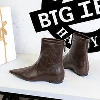 Bottines vintage Bigtree pour femme, à bout pointu et effet froissé, talon compensé discret, bottines d'hiver tendance, fermeture éclair arrière, style coréen