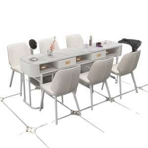 Juego de mesa y silla para manicura con superficie de vidrio, estilo japonés, fácil de limpiar, vidrio templado blanco Snow Mountain - Product Image 5