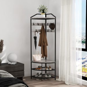 SENYU Modern Metal <b>Corner</b> <b>Coat</b> <b>Rack</b> with 12 Hooks and 3 Shelves Freestanding Storage Shelf for Entryway Living Room - Product Image 4