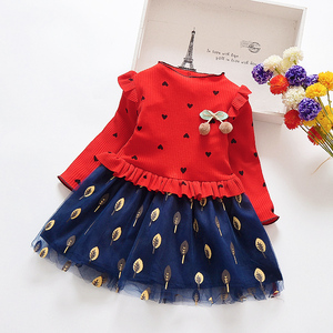 Robe à manches longues pour bébé, enfant, petite fille, motif cœur, jupe à fleurs, couture florale - Product Image 4