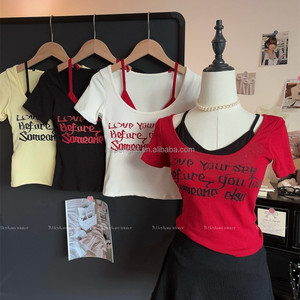 Top corto sin mangas con efecto de dos piezas para mujer, camisola, chaleco, tops cortos para mujer - Product Image 2