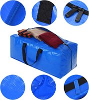 Grands sacs de rangement robustes, sacs mobiles tissés en PP bleu, fourre-tout avec fermetures éclair pour le rangement des vêtements, des couvertures