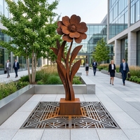 Décoration d'art en acier Corten pour jardin et parc, grande sculpture de tournesol personnalisée en acier Corten, statue de fleur en acier patinable pour extérieur