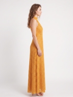 Robe longue vintage formelle d'été pour femme, en dentelle translucide, col halter, bord festonné, sans manches, coupe trapèze