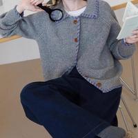 Cardigan en tricot contrasté fait main pour femme