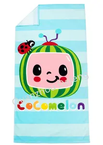 Fabrikanten Directe Verkoop Luxe Cartoon Schattige Cocomelon Afdrukken Custom Strand Microfiber Handdoek Kids Cartoon Badhanddoek