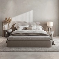 Cadre de lit extra-large de style moderne, adapté aux chambres de villas haut de gamme, lit capitonné de luxe italien avec tête de lit étendue