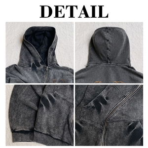 ผู้ผลิตเสื้อผ้า เสื้อฮู้ดดี้ผ้าเฟรนช์เทอร์รี่ 100% คอตตอน ทรงโอเวอร์ไซส์ สไตล์วินเทจ ล้างสีแบบแอซิดวอช ขาดๆ แบบดิสเทรส ซิปหน้า - Product Image 6