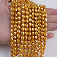 Perles d'eau douce naturelles de forme riz, couleur or, 6-7 mm, 8-9 mm, pour la fabrication de bijoux
