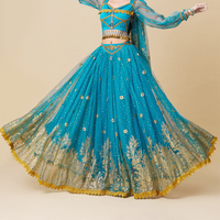 Robe de princesse circulaire grande et exquise pour femmes avec imprimé floral doré et dentelle pour la danse du ventre indienne, jupe mi-longue