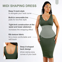 Robe moulante sans manches pour femmes en gros grande taille sans couture col en V profond motif solide avec Shapewear intégré