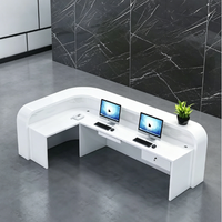 Bureau de réception en forme de L personnalisé, moderne, avec éclairage LED, comptoir incurvé pour hôtel, clinique, salon de beauté