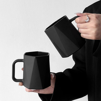 Niche Design artistique tasse géométrique noir mat hexagonal gobelet à eau tasse à café en verre chromé