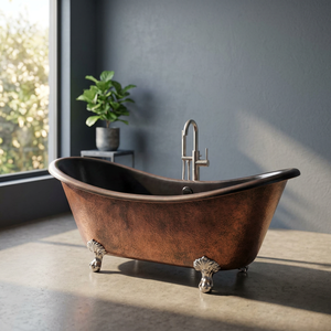 Bañera Ovalada Independiente de Cobre Vintage con Patas de Gato, Marrón Rústico, Clásica para Baño, para Uso en Hoteles - Product Image 3
