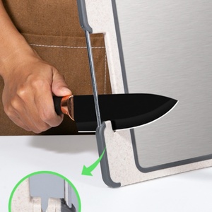 Planche à découper double face en acier inoxydable avec aiguiseur de couteaux – Gadget très demandé - Product Image 6