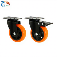Roulettes pivotantes industrielles en polyuréthane massif de taille moyenne, 3/4/5 pouces, roue à fleur orange, base mobile avec frein, vente en gros usine